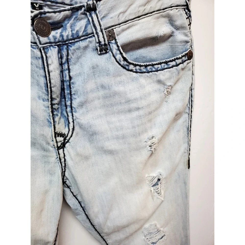 True Religion Ricky Relaxed Straight Flap Jeans Men's 40 Distressed‎ Y2K